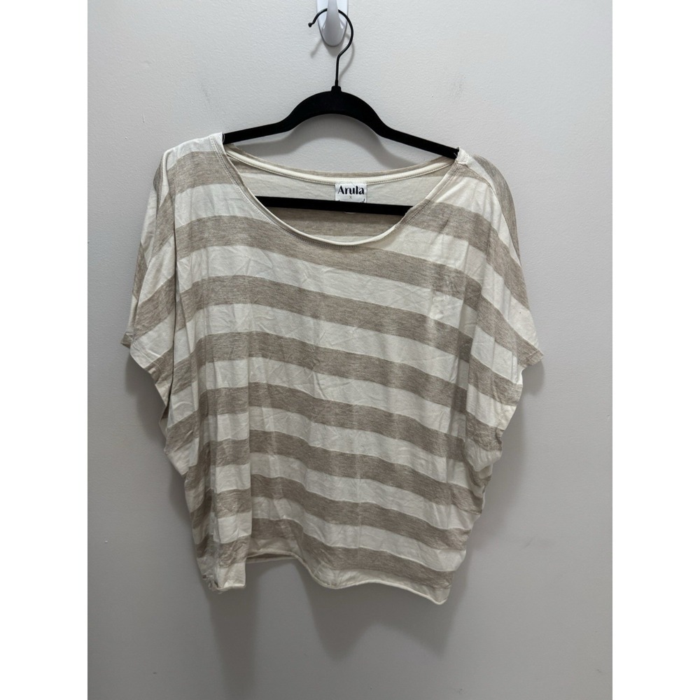 Arula Beige White Striped Dolman Sleeve Top Size X 0X‎